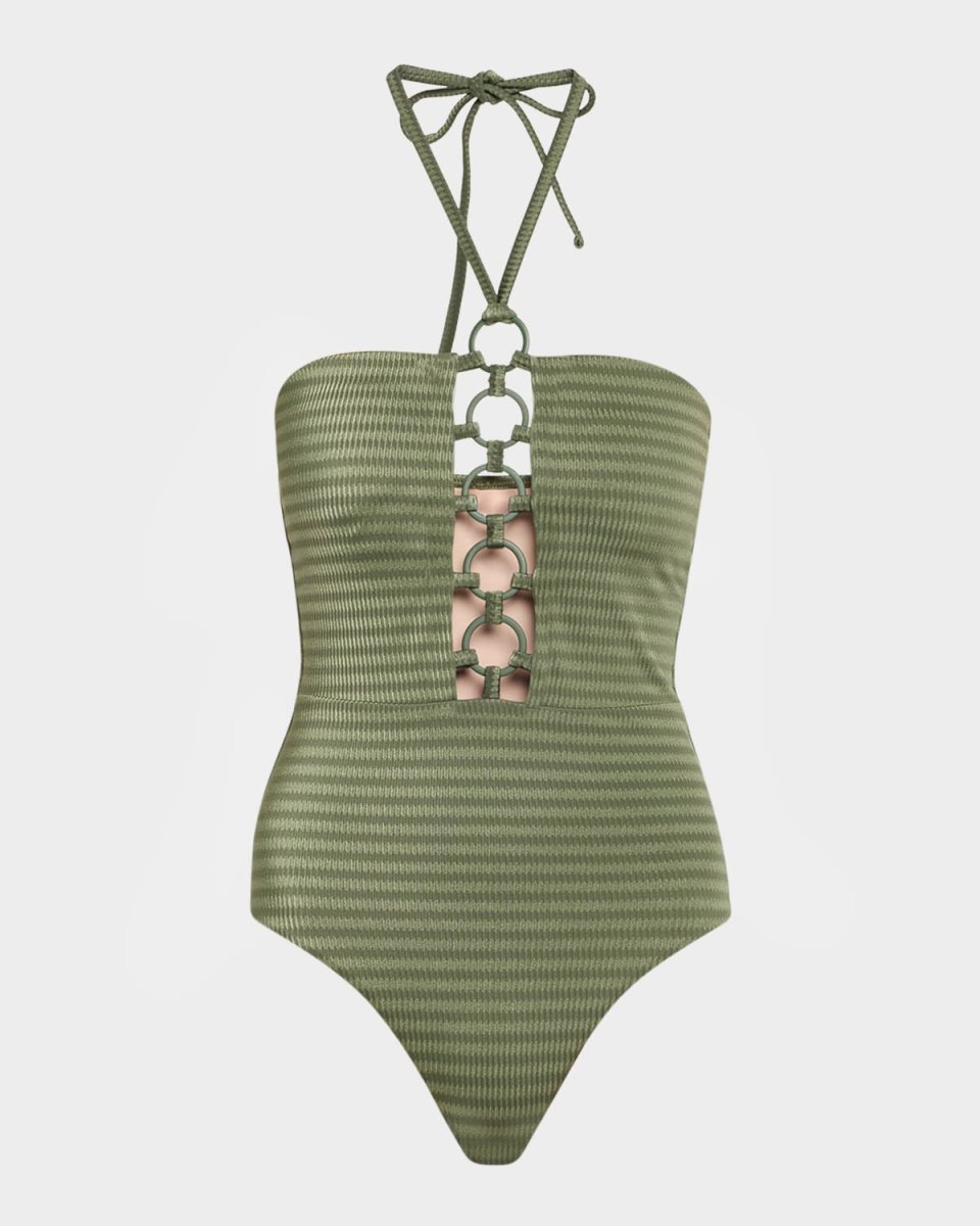 Striped Ring Link One-Piece Swimsuit